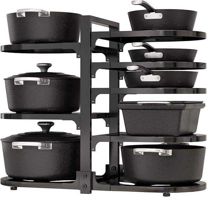 Adjustable Heavy Duty Pots and Pans Organizer Under Cabinet, Black