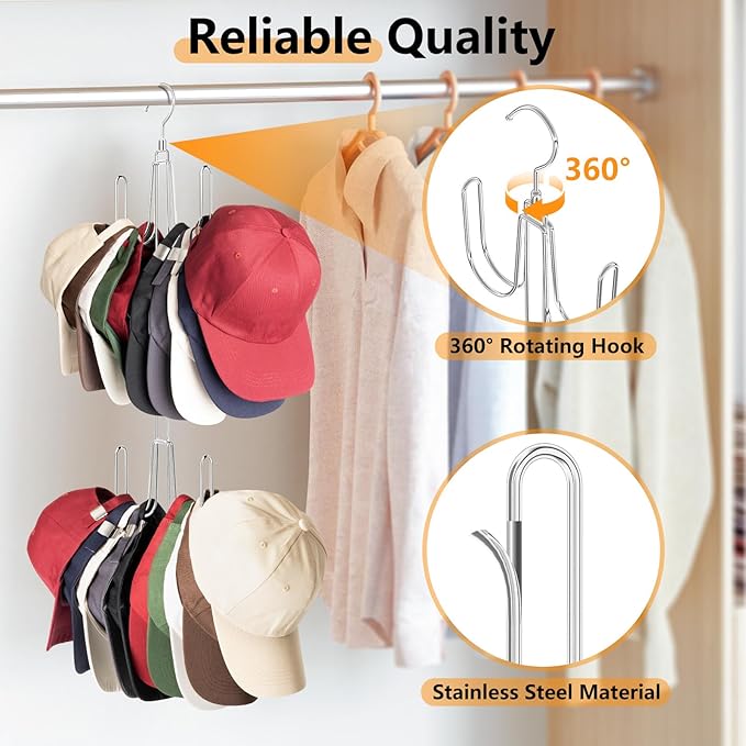 Hat Hangers for Closet, 1 Pack Stainless Steel Hat Organizer, Silvery
