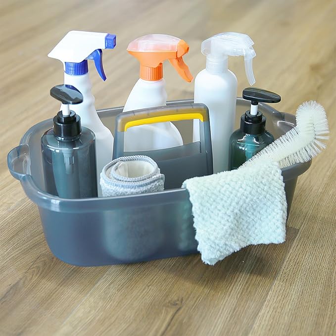 Goderewild Multi-Purpose Cleaning Caddy with Handle, Shower Caddy Organizer/Storage Basket/Totes Portable for Bathroom Supplies, Cleaning Products, Under Sink Tool (Translucent Gray, 1 Pack)