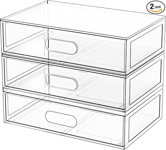 Clear Stackable Makeup Organizer with Drawer, 3 Tier
