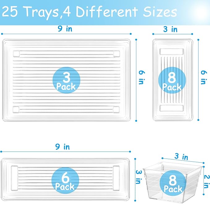 25 PCS Clear Plastic Drawer Organizer Tray