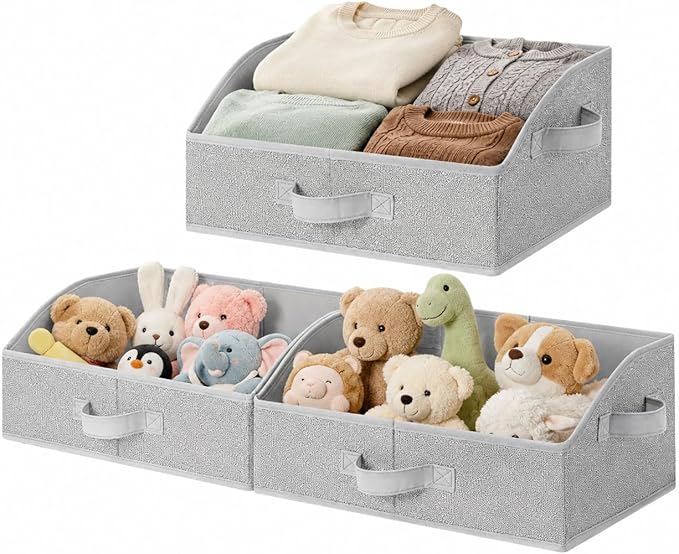 GRANNY SAYS Closet Organizer Bins, Trapezoid Storage Bin, Storage Baskets for Shelves, Collapsible Clothes Organizers and Storage, Baskets for Organizing Clothes, Toys, Ash Gray, 3-Pack