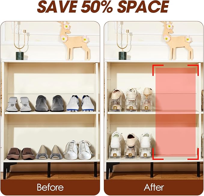 30 Pack Shoe Slots Organizer for Closet, Adjustable Shoe Stackers for a Pair of Shoes Shoe Rack Storage Shoe Space Saver 50% Shoe Shelf Display Holder for Closet