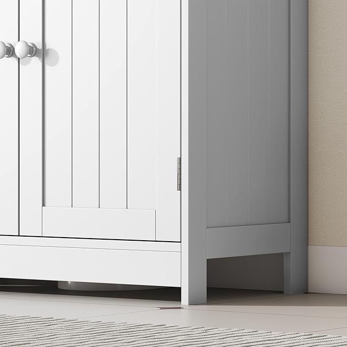 HOMCOM Under Sink Bathroom Cabinet, Pedestal Sink Storage Cabinet with 2 Doors, Shelf and U-Shape, Light Gray