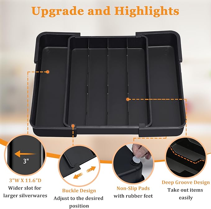 Silverware Organizer, Expandable Kitchen Drawer Organizer Utensil Holder