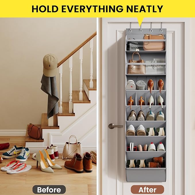 16-20 Pairs Over the Door Shoe Organizer, Grey