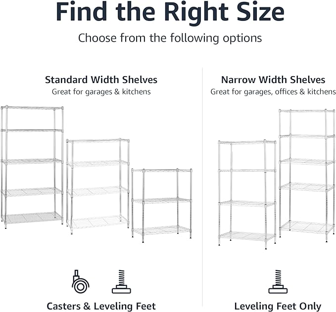 Amazon Basics 4-Shelf Adjustable Heavy Duty Steel Wire Rack Storage Shelving Unit for Kitchen, Garage, Easy Assembly, 350 lbs Per Shelf, 36" x 14" x 54", Chrome Silver