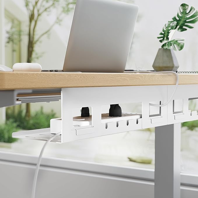 Under Desk Cable Management Tray, 31.5 Inches Metal Cord Organizer Rack, White