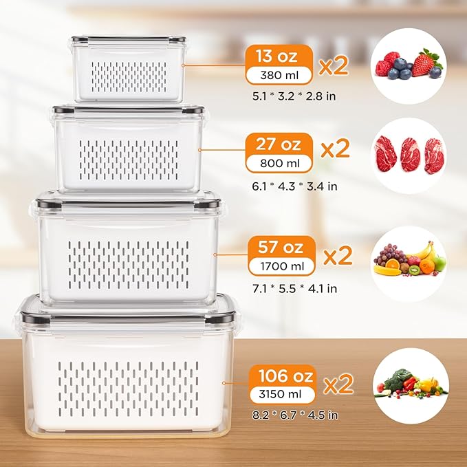 8-Pack Fruit Storage Containers for Fridge