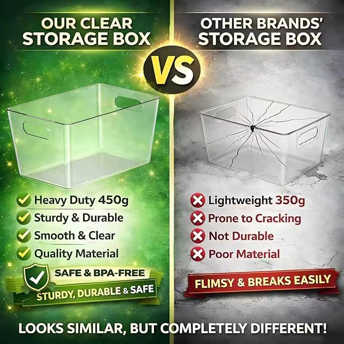 Set of 4 Clear Plastic Storage Bins