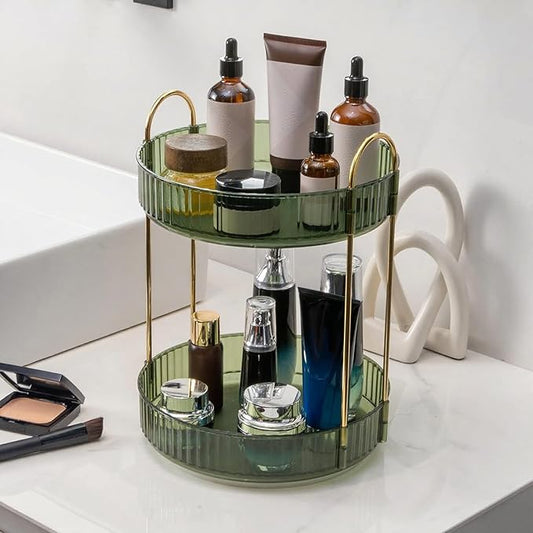 360° Rotating Makeup Organizer, 2 Tiers, Green