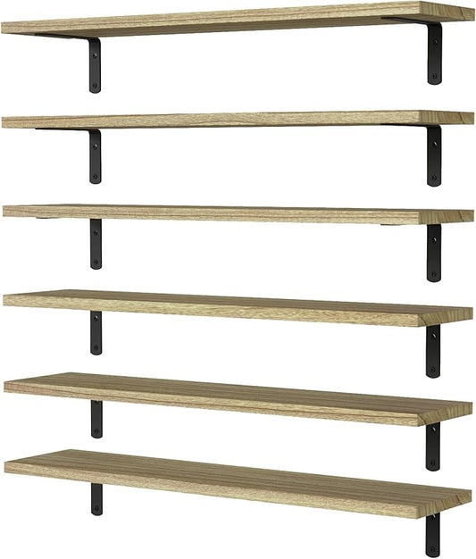 Wood Floating Shelves Set of 6, Rustic Brown