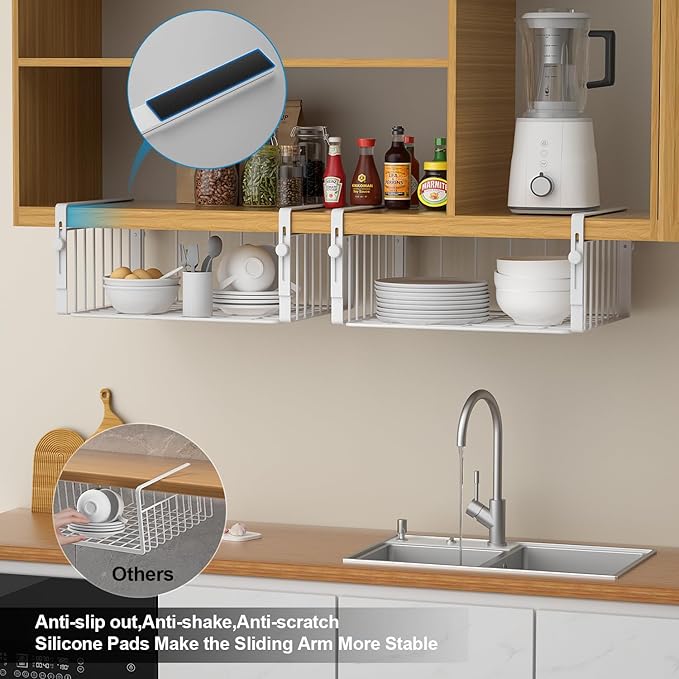 2 Pack Hanging Under Shelf Storage Basket, White