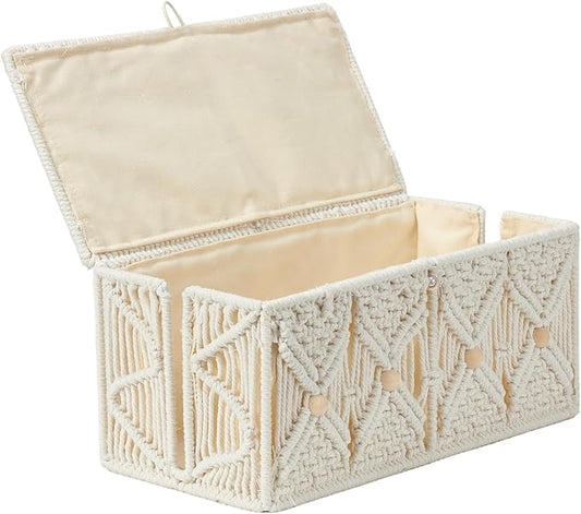 Cable Management Box Handmade Macrame Cord Storage Organizer Power Strips Outlet