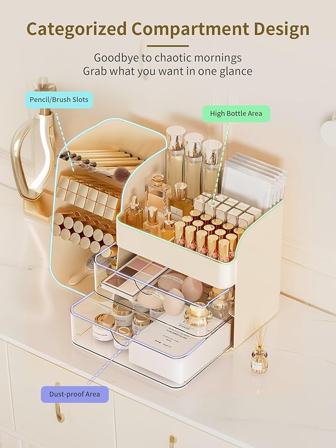 Makeup Organizer for Vanity, Crystal Creem