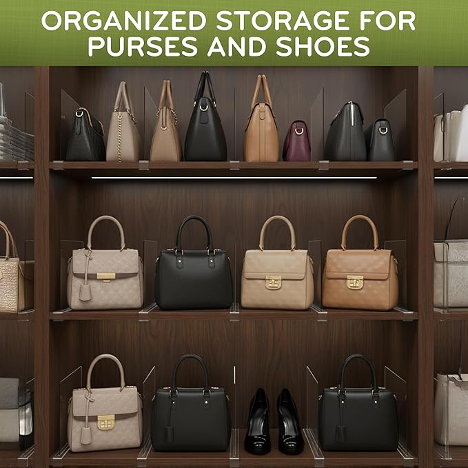 Acrylic Shelf Dividers for Closet Organization, 12-Pack Premium Quality Reinforced Material Closet Organizers and Storage, Perfect for Purse, Sweaters, Towels, Shoes, and Books Organization