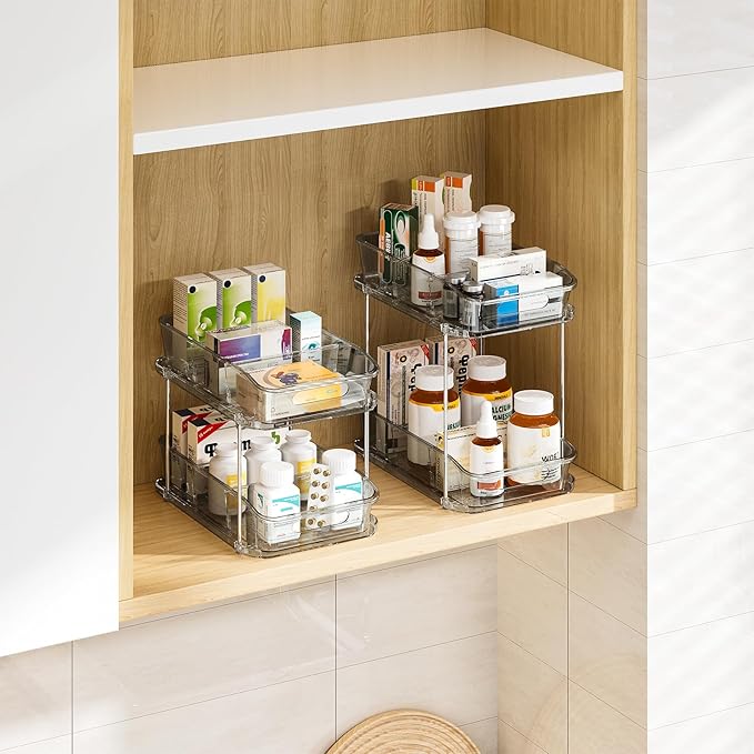 2-Tier Under Sink Organizers and Storage, 3 Pack, Grey
