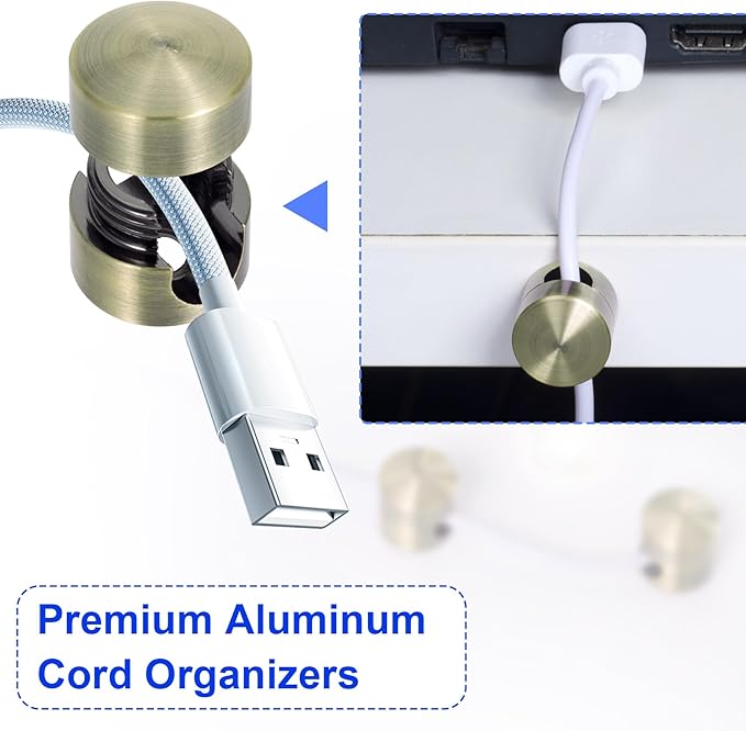 SmallCat 3 Sets Charger Holders for Cords, Gold/Silver/Antique Copper Adjustable Cable Anchor Holders, Adhesive Metal Cord Clips, Cable Management Wire Organizers for Desk, Office, Nightstand