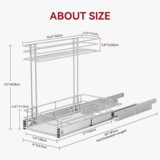 Under Sink Organizer 9" W X17 D, Pull Out Cabinet Organizer 2 Tier, 1 Pack