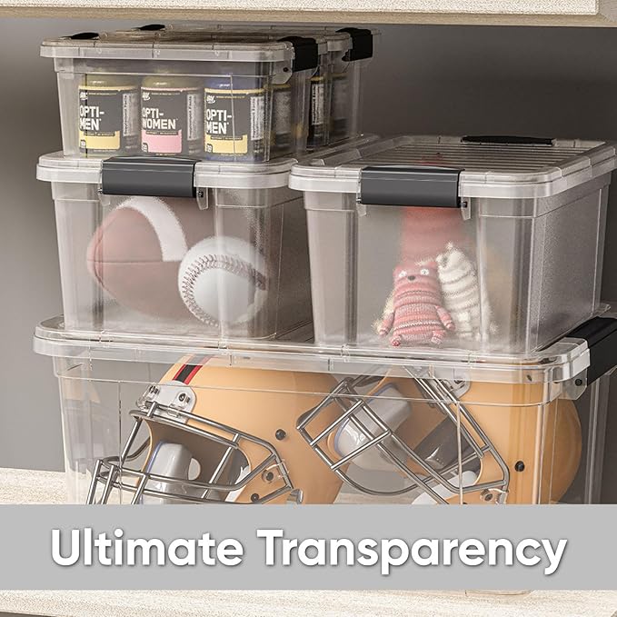 Superio Mini Deep Storage Organizer Bin with Lid X-Deep Small Clear Storage Box with Latch for Home, Kitchen, Garage- Store Toys, Food, Supplies, and Hair Accessories (2.4 Quart)