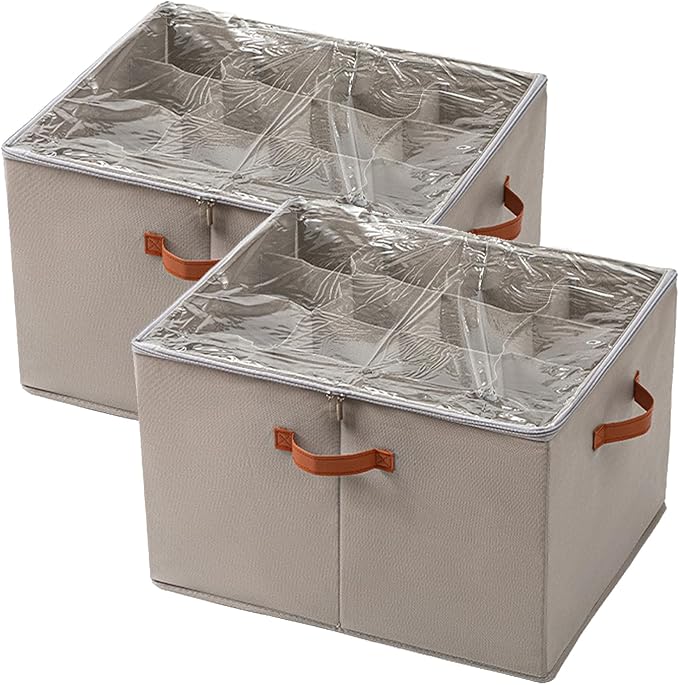 2 Pack Shoe Organizer for Closet - Under Bed Storage with Adjustable Dividers and Clear Cover, Stackable Shoe Rack Fit 16 to 32 Pairs for Dorm Room Essentials (Grey, 16 Grids)