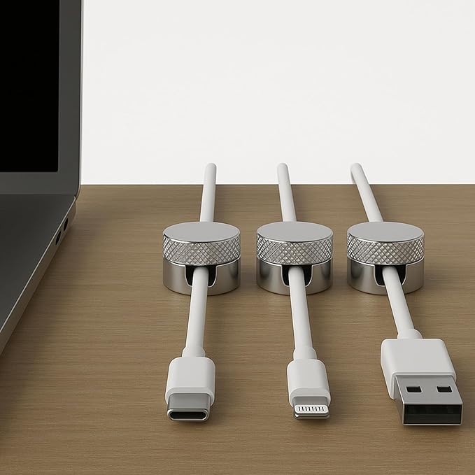 3PCS Premium Cord Holder for Nightstand, Computer Cord Organizer for Desk, Appliance Cord Organizers, Stick-On Cable Clip for Charger, Laptop, USB, Headphones, Wire Management Set, Silver