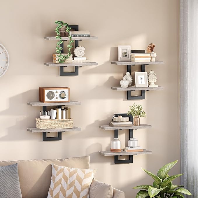 Floating Shelves, 15 Inch Wall Shelf Set of 4, Greige and Black BG32BJP401