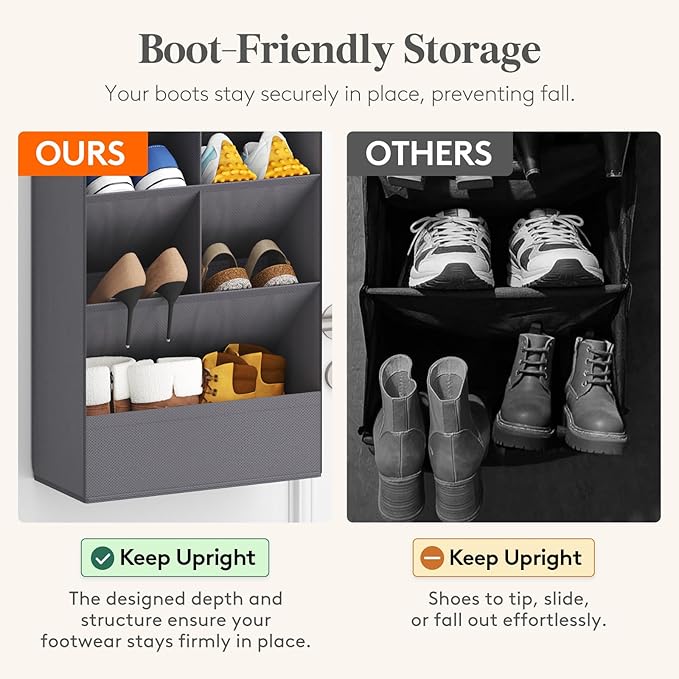 8 Tier Over the Door Shoe Organizer with 15 Large Deep Pockets, Gray