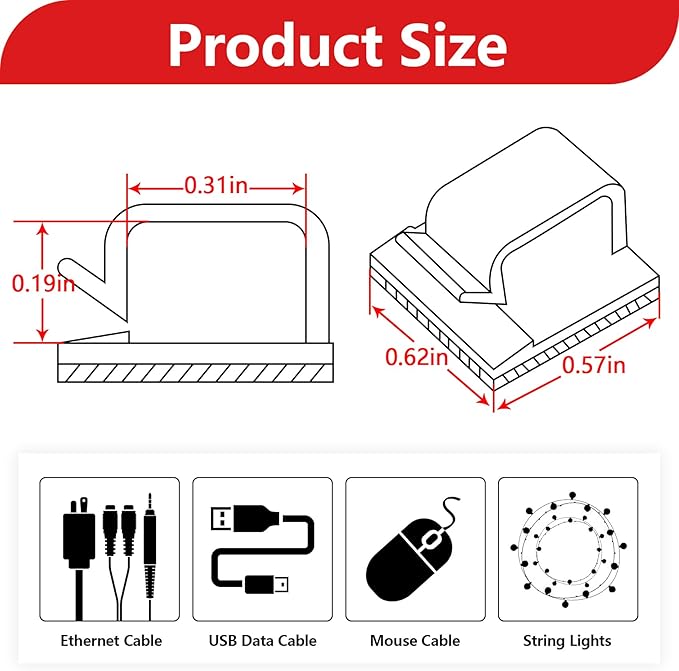 100PCS Cable Clips, Adhesive Wire Clips Organizer Cord Clips Management, Small