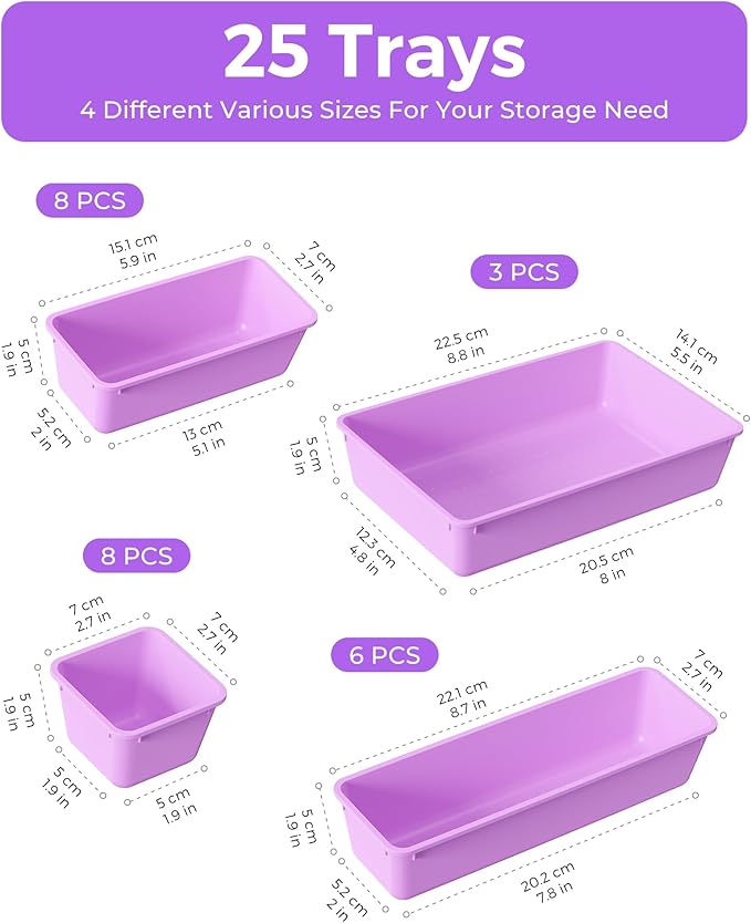 25 PCS Plastic Drawer Organizers Set, Purple