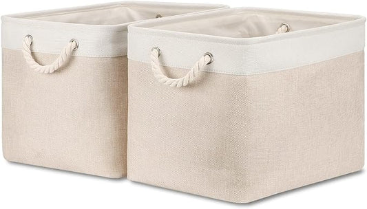 Bidtakay Beige Storage Basket Large Fabric Cloth Baskets [2-Pack] Tall