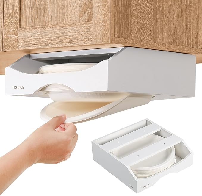 10-inch Paper Plate Dispenser Under Cabinet, For 10-inch Plates, White