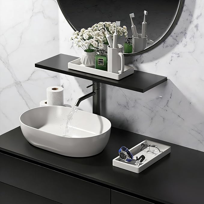BBK Bathroom Vanity Tray 7.8 in - 2 Pack(Small) Silicone Bathroom Tray for Counter, Perfume Key Trinket Ring Tray, Decor Soap Dispenser Countertop Tray for Kitchen Sink Organization (White)