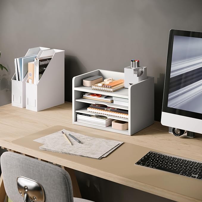 File Organizer, 4-Tier Office Desk Organizer, White