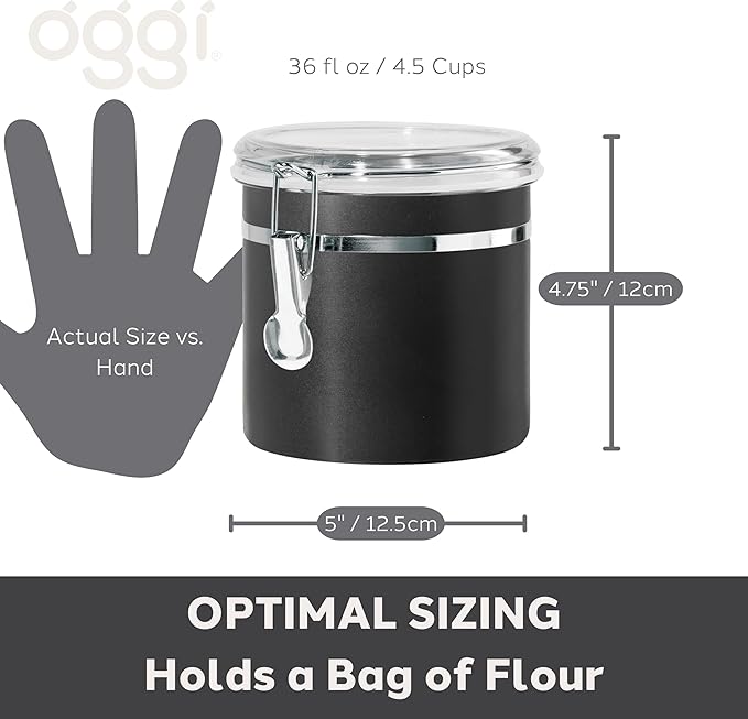 Stainless Steel Kitchen Canister 36 fl oz, Black, Airtight Clamp Lid