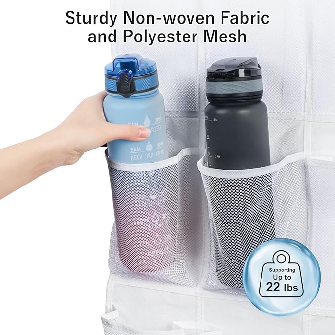 F-color Large Hanging Organizer - Over the Door Shoe Organizer, Cruise Essentials for Closet & Pantry, 24 Breathable Mesh Pockets, Space Saving Hanging Storage Holder with 4 Heavy-Duty Metal Hooks