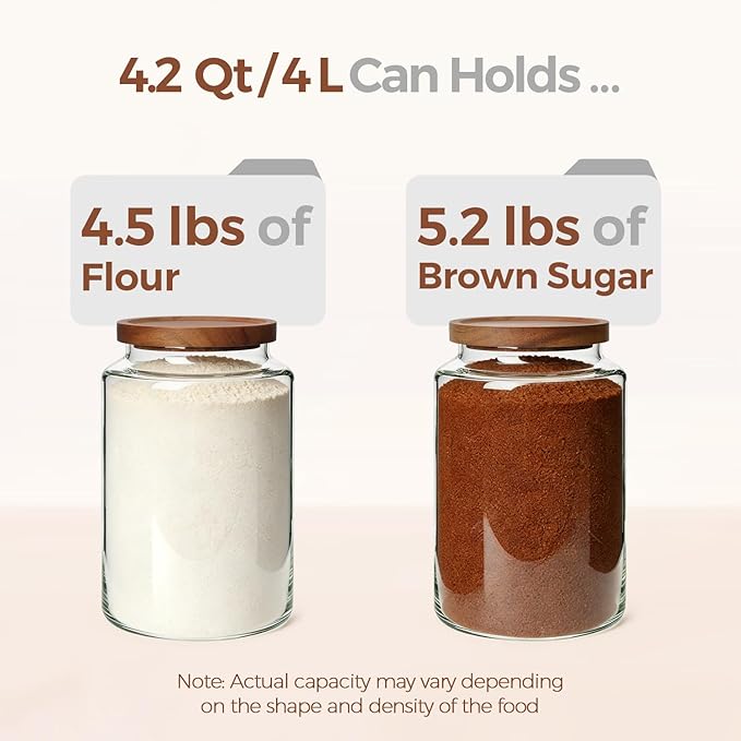 2Pcs (4.2Qt) Wide-Mouth Flour Sugar Storage Containers, Include Scoops & Labels