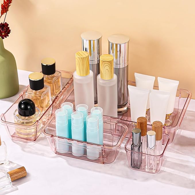 20 Pcs Clear Drawer Organizer, Adjustable Drawer Storage Box, Pink