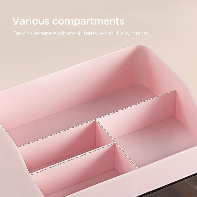 Makeup Organizer for Vanity with 2 Drawers, Pink