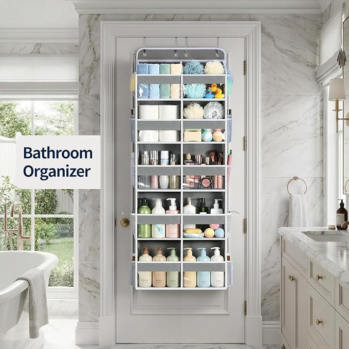 Yecaye Over The Door Organizer, 5 Tier Extra Large Behind Door Storage of 10 Compartments, 80lbs Heavy Duty Door Organizer Hanging with Clear Window for Closet Bedroom Pantry Bathroom, Grey