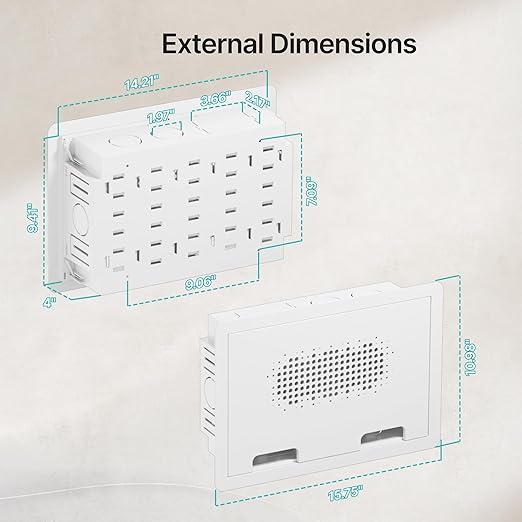 PEGZONE 9" in-Wall Media Box, Recessed Outlet Wall Box, Structured Media Enclosure for One Connect & Network Switches, Works with Fire TV Stick & Samsung -Friendly Cable Management Kit
