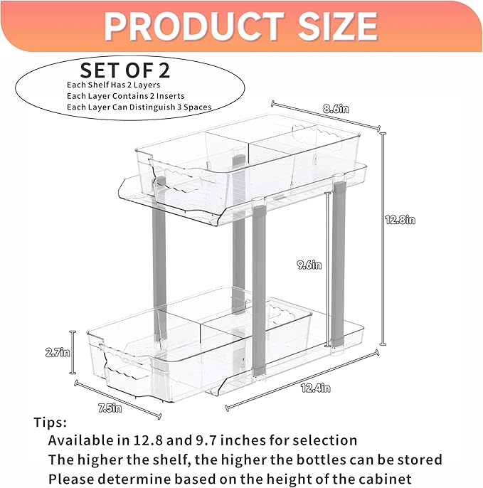 2 Pack 2 Tier Under Cabinet Bathroom Storage