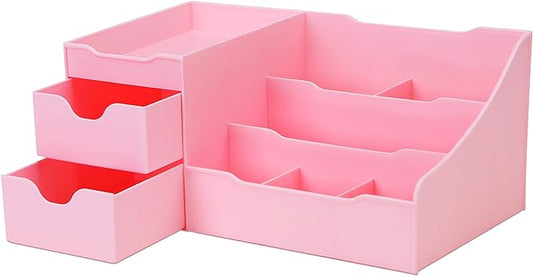 Uncluttered Designs Makeup Organizer With Drawers, Pink