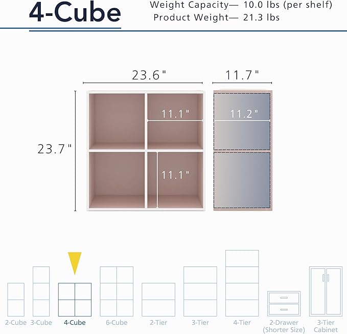 Homes, Inside + Out Apexa 4-Cube Storage Organizer Shelves, Light Pink
