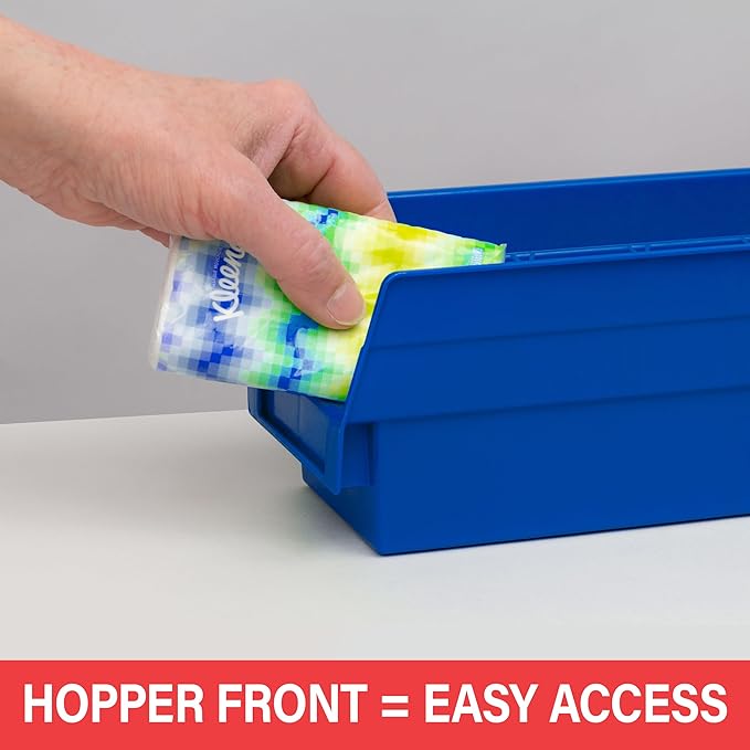 Akro-Mils 30120 Plastic Shelf Bins, Heavy Duty Storage Bins for Garage, Closet, and Drawer Organization, 12" x 4" x 4", Blue, 24-Pack