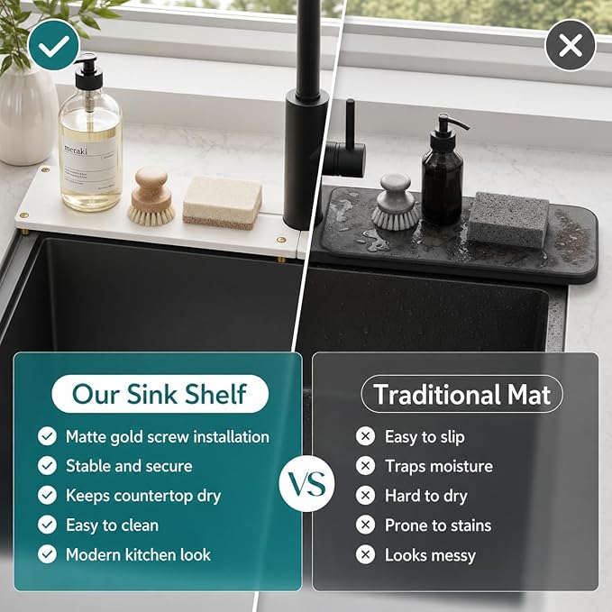 Stone Faucet Mat for Kitchen Sink, Gold White 23.6" x 4"