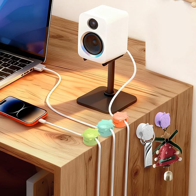 Lancord 8 Pack Rotatable Cable Clips, Cord Organizer Spring Clip Cord Holder for Nightstand Cable Holders for Cords Charging Cable Organizers Cable Management for Desk Office Car Wall (Multicolor)