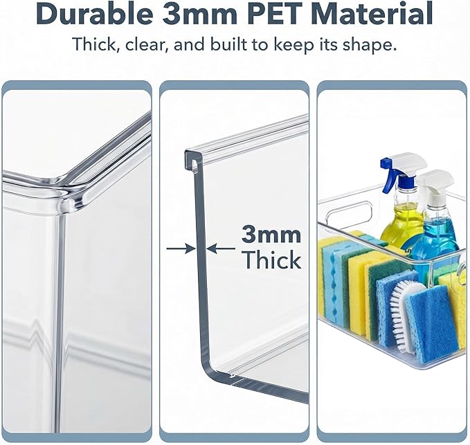 MOONEDGE 10 Pack Clear Plastic Storage Organizer Bins – 4 Large & 6 Deep Narrow, Nestable Space-Saving Storage Containers for Under Sink, Bathroom, Kitchen, Pantry & Cabinet Organization