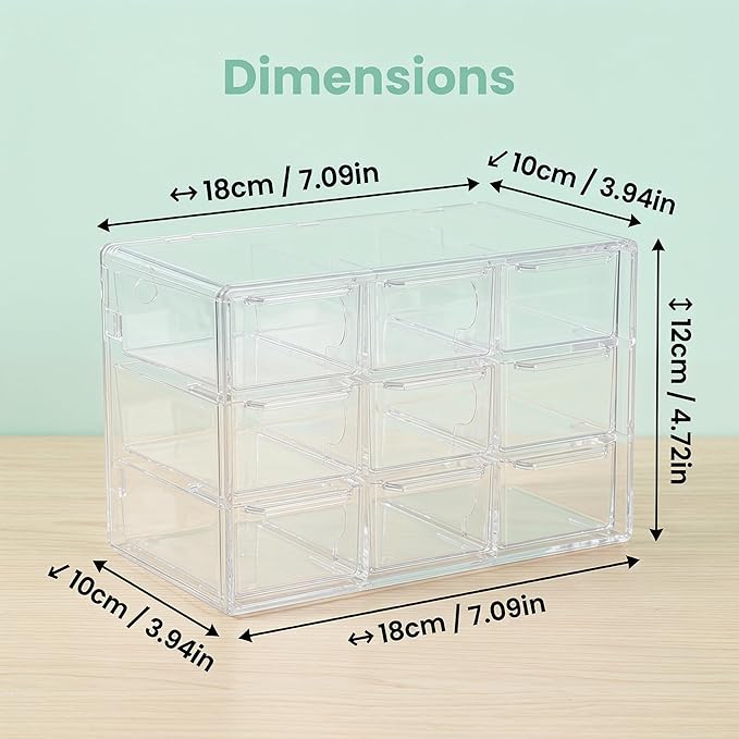 Acrylic Drawer Organizer, Clear Desk Organizer with Drawer, Plastic Stackable Storage Drawers with 9 Drawers, Dustproof Organizers for Jewelry, Craft, Office Supplies