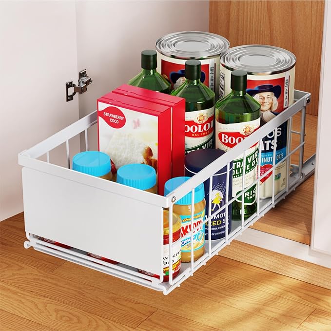 Pull Out Cabinet Organizer, Adhesive Slide Out Drawers with 6.9" High Sides